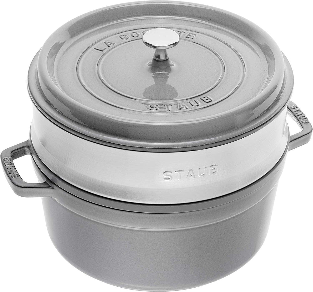 STAUB Gusseisen Bräter/Cocotte, Mit Dämpfeinsatz Aus Edelstahl, Rund 26 cm, 5,2 L, Aromaregen Funktion Für Optimale Befeuchtung, Für Alle Herdarten Inkl. Induktion & Backofen, Kirschrot, Rot Formák és tepsi Naty Shop Graphitgrau