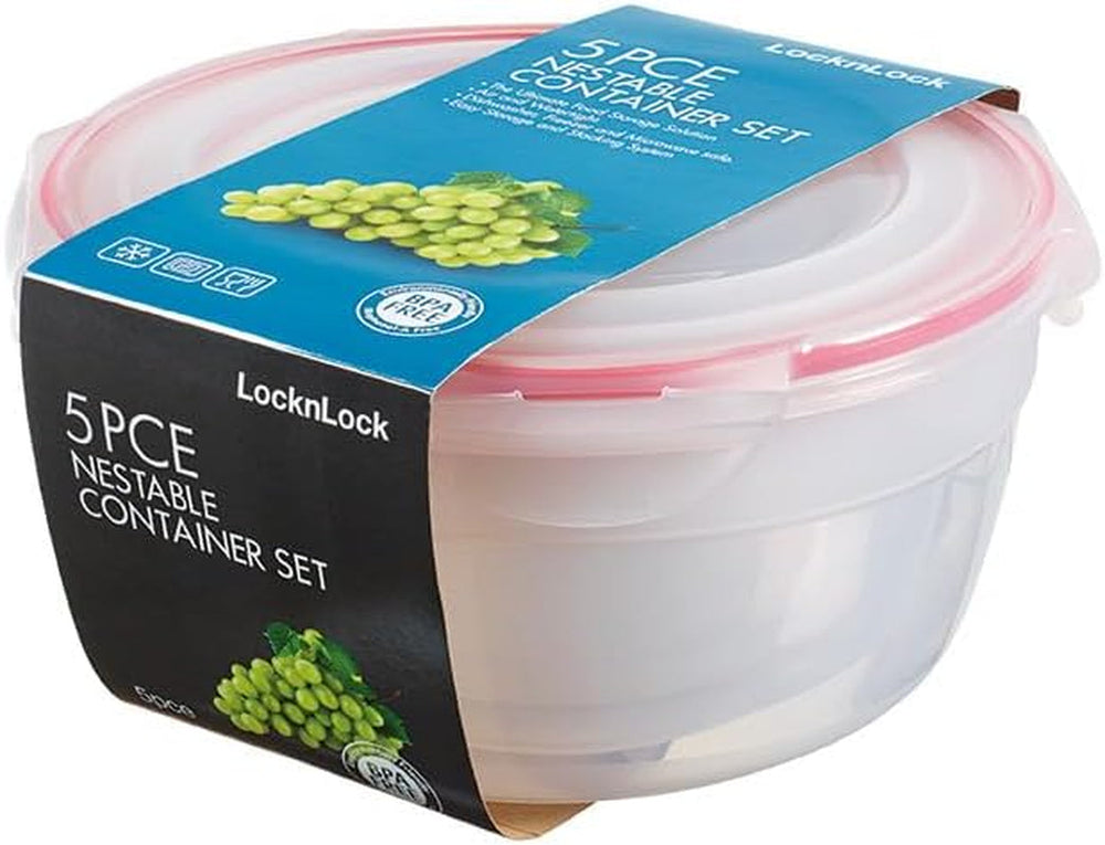 LocknLock PP Classic set borcan pentru depozitarea alimentelor 5pcs | 180ml, 350ml, 600ml, 870ml, 3.6L | 100% etanș la aer și apă | fără BPA | organizator pentru congelator și frigider | sigur pentru mașină de spălat vase și microunde Cutii depozitare alimente Naty Shop Rotund 5 buc. (multicolore)