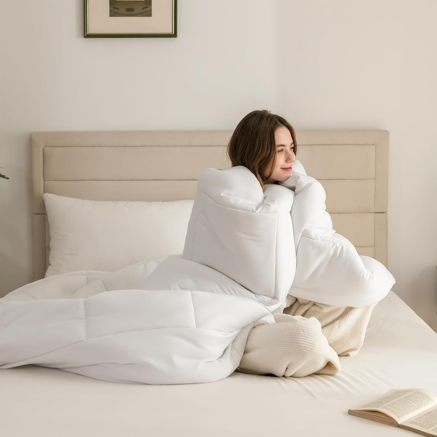 Set de lenjerie de pat Good Nite pentru pat single, 15 Tog, căldură de iarnă, pat single, poliester moale, fibră goală, lenjerie de pat albă cu benzi de colț, lavabilă la mașină (alb, 15 Tog, 130 X 150 cm) Plapumi si pilote Naty Shop