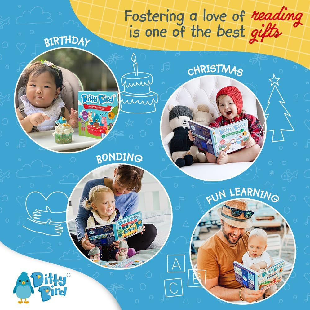 DITTY BIRD Baby Bedtime Songs - Jucărie pentru copii cu 6 butoane sonore pentru învățarea limbii engleze. Cântec de leagăn interactiv perfect pentru copiii bilingvi de la vârsta de 1 an. Jucarii Bebe Naty Shop