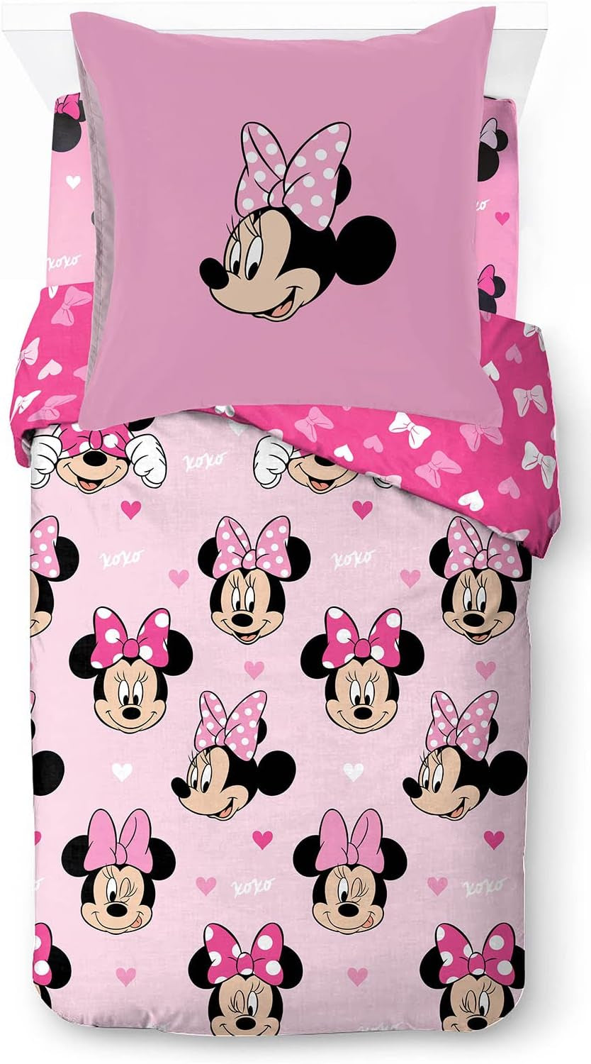 Ágynemű gyerekeknek, Disney karakterek, 100% pamut Ágynemű - gyermek Naty Shop Pink - Minnie Mouse 135X200/80X80 (3 db)