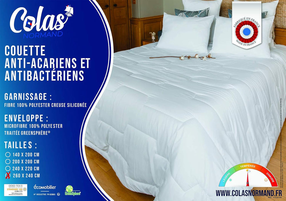 COLAS NORMAND paplan, atka- és antibakteriális, könnyű, 260 X 240 cm, hosszan tartó hatás, tökéletes higiénia, mikroszálas, puha és kényelmes, mosható, fehér 53130250 Paplanok és paplanok Naty Shop