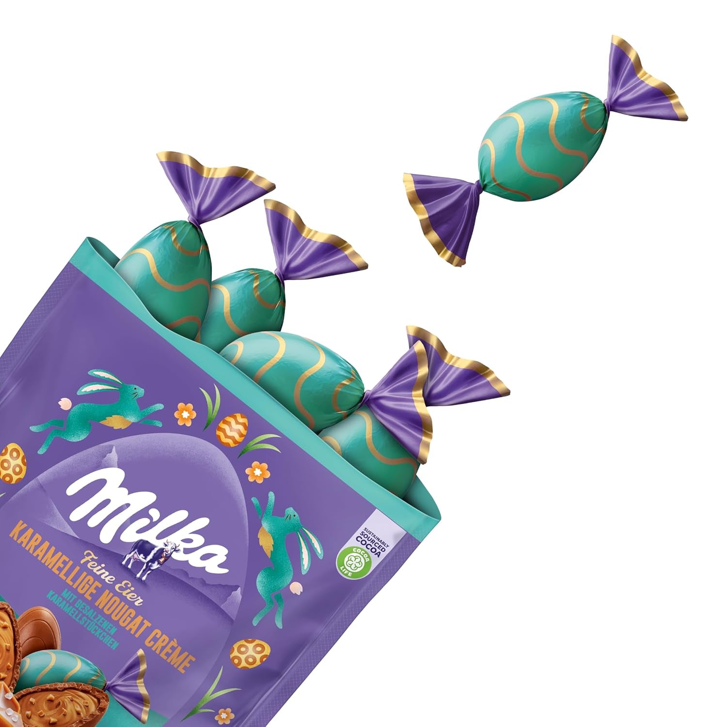 Milka finom tojás - karamellkrémmel és nugáttal és sós karamell darabokkal töltve - 90g