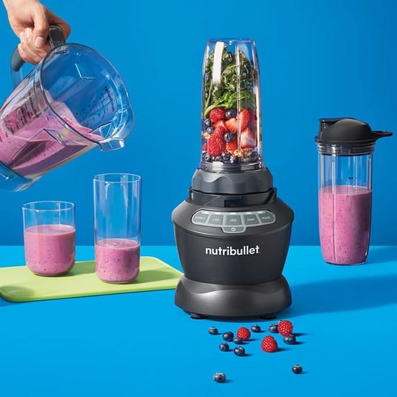 Nutribullet teljes méretű turmixgép, elektrischer keverő, többfunkciós Stabmixer, professzionális keverő, 1000 Watt Leistung, 1,6 literes Becher, Grau, NBF450DG Kitchen Naty Shop