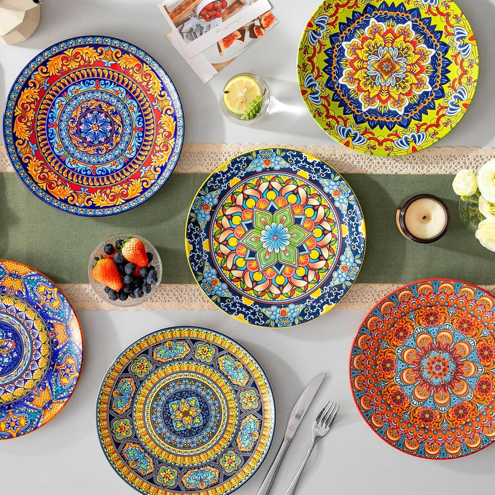 Set de farfurii de cină de 6 persoane, set de farfurii vancasso KRVI pentru 6 persoane, set de farfurii Ø 27 cm, potrivit pentru mașina de spălat vase și cuptorul cu microunde, farfurii pentru paste, farfurii pentru micul dejun, farfurii pentru tort