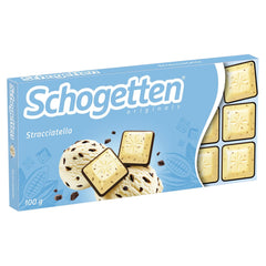 Schogetten Stracciatella csokoládé 100g, egyenként adagolva. Öröm. Darabról darabra.
