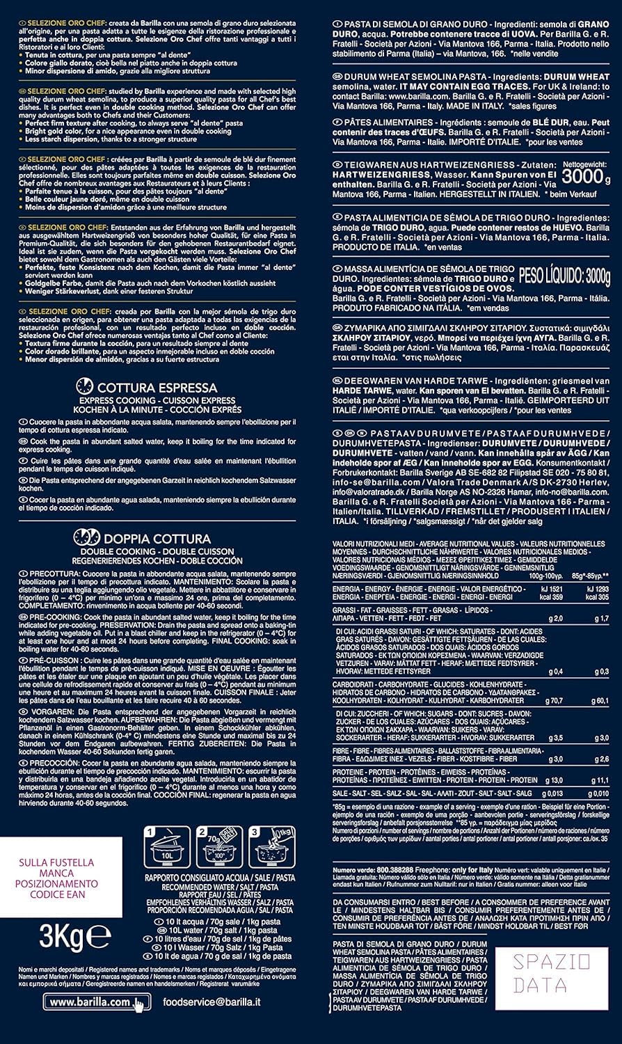 Barilla Selezione Oro Chef Spaghetti n. 5, 4 db-os csomag (4 x 3 kg)