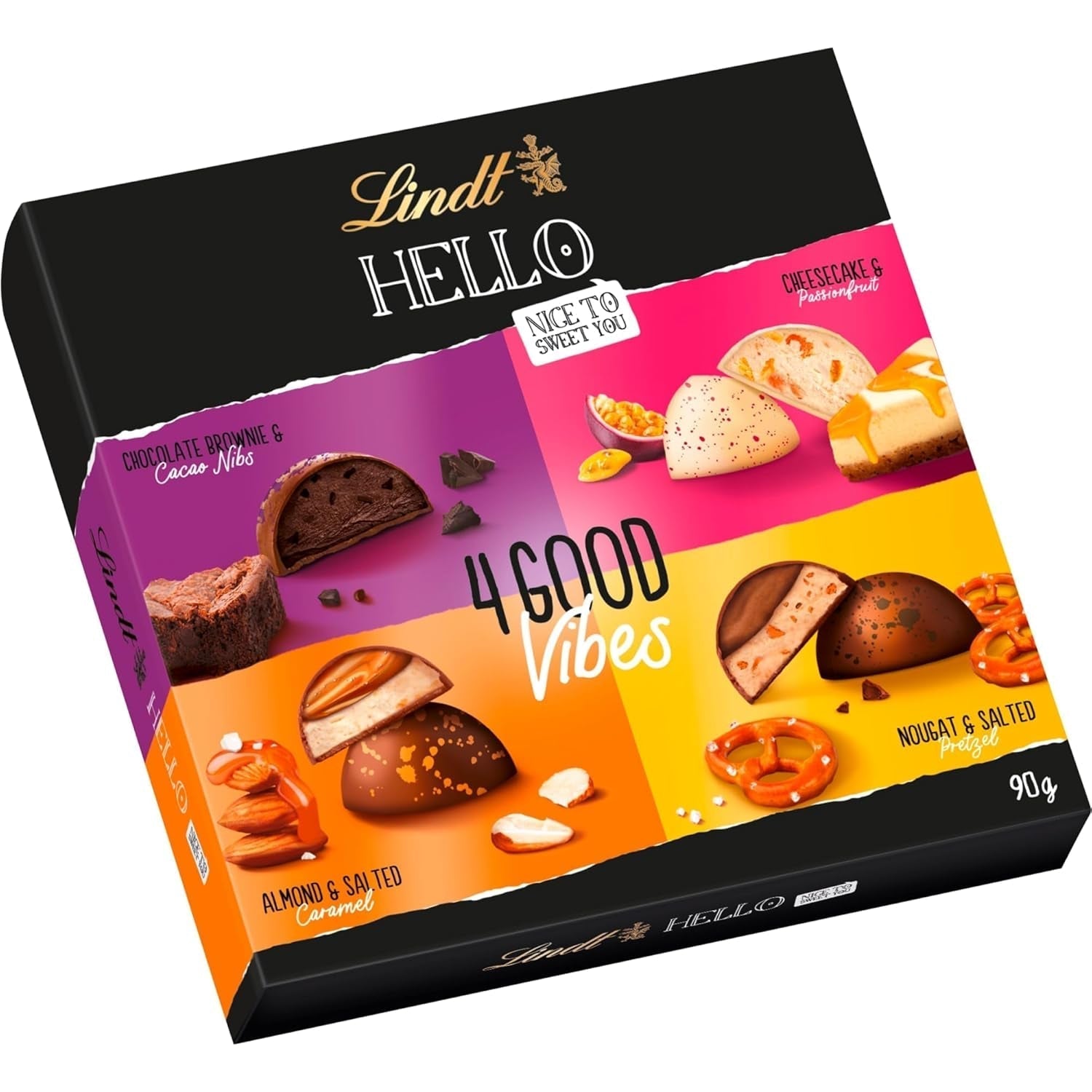 Ciocolată Lindt HELLO 4 Good Vibes, 90 grame, 4 ciocolate HELLO Naty Shop