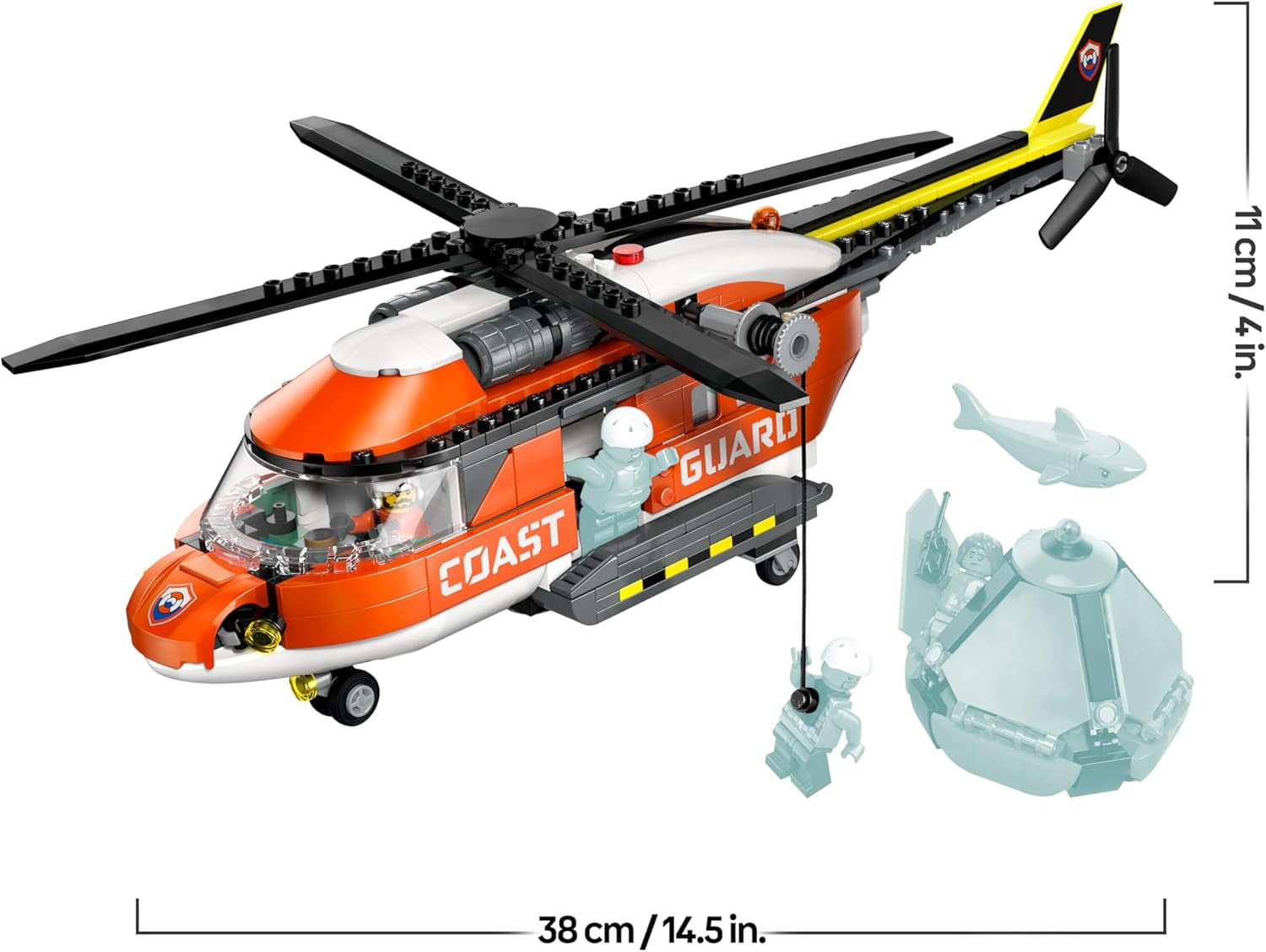 LEGO City Hubschrauber der Küstenwache - Spielzeug Einsatzfahrzeug - Modellbau mit Schiebetüren, Winde, 4 Minifiguren und Hai Figur - Geburtstagsgeschenk für Jungen ab 7 Jahren - 60503