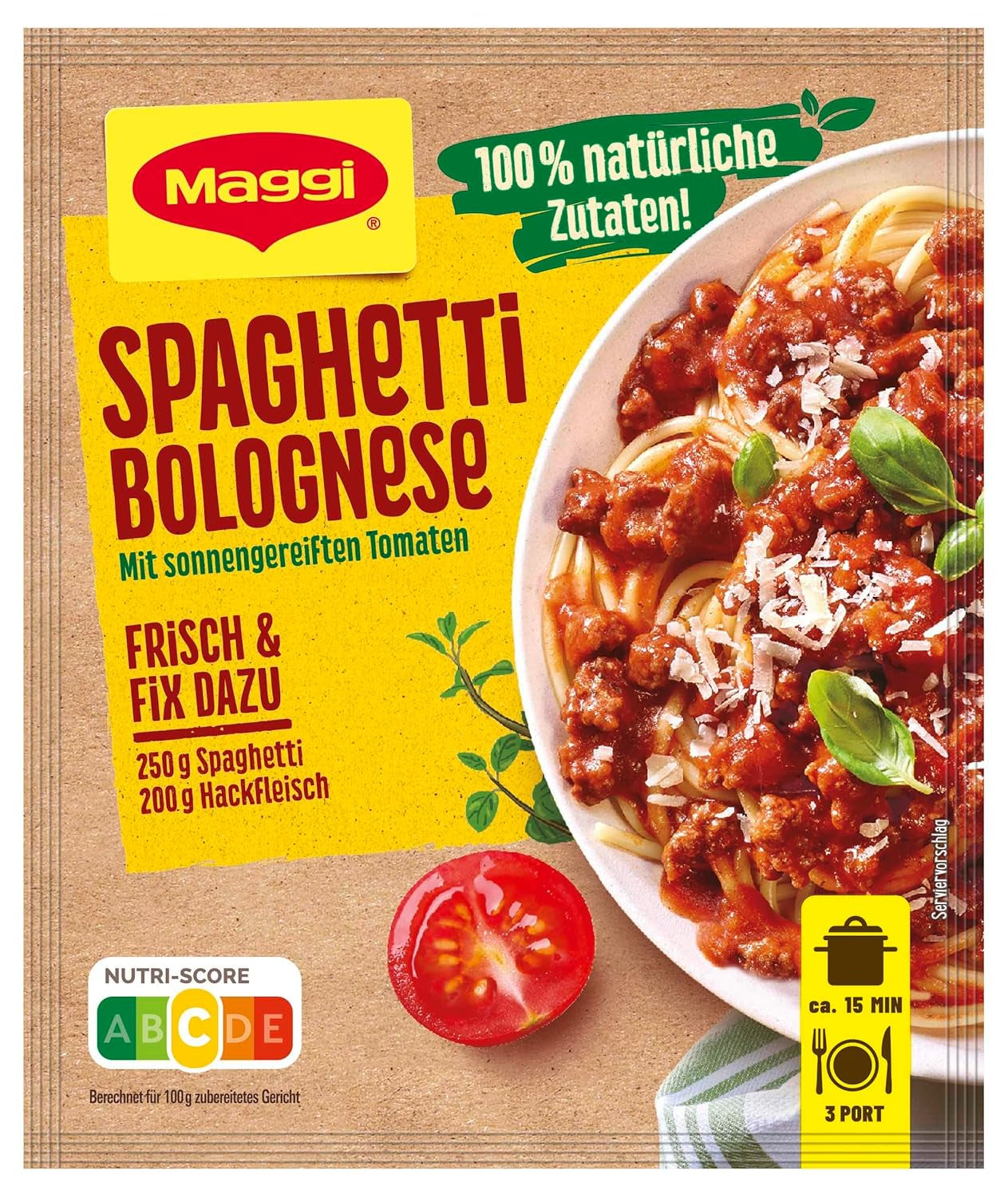 MAGGI Fix for Spaghetti Bolognese, Würzmischung, 100%-ban természetes összetevők, 3 adagos, 1er Pack (1 x 36g Packung)