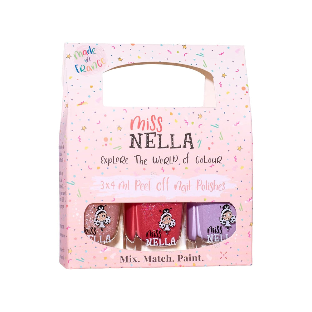 Miss Nella Magic Collection 4 részes csillogó körömlakk szett: rózsaszín, piros, arany és kék, speciális gyerekeknek kivehető körömlakk, nem mérgező, vízbázisú, szagtalan