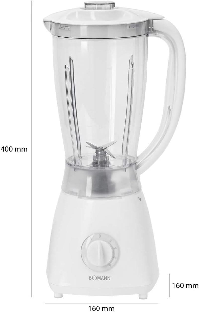 Bomann 378 CB univerzális keverő Zum Pürieren, Schlagen, Zerkleinern, Shaken Und Mixen, Ice Crush-Funktion, Kraftvoller 500 Watt-Motor, Abnehmbarer Mixbehälter Mit 1,5 Liter, Edelstahlmesser, Weiß Kitchen37ty8, CB UM