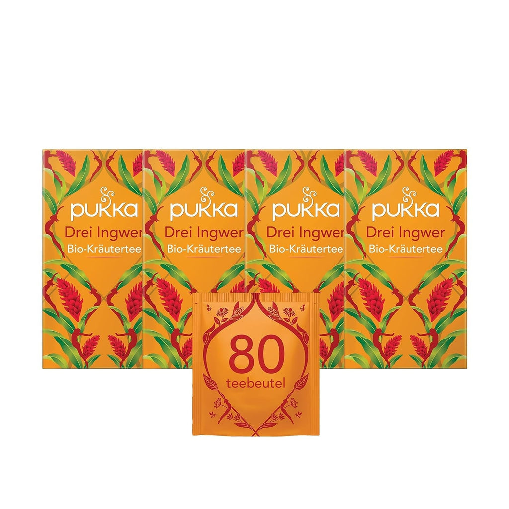 Pukka | Ceai din plante bio „Lemongrass &amp; Ginger” | Lemongrass, ghimbir și lemn dulce | 4 x 20 pliculețe de ceai