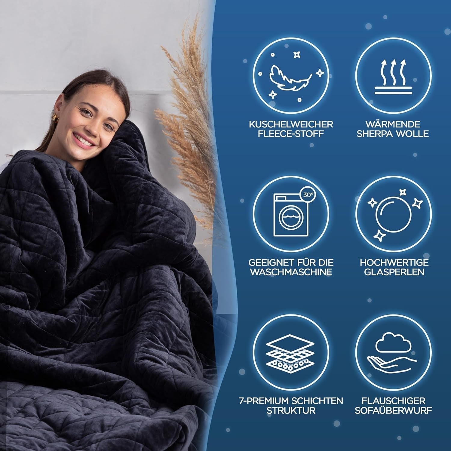 Samthus súlyozott takaró 135X200 cm 9 kg Sherpa gyapjú - Öko-Tex minősítésű - Terápiás takaró és relaxációs takaró - Aludjon jobban nehéz takarónkkal - Súlyos takaró - Fekete Ágyak és takarók Besuche den Samthus-Store