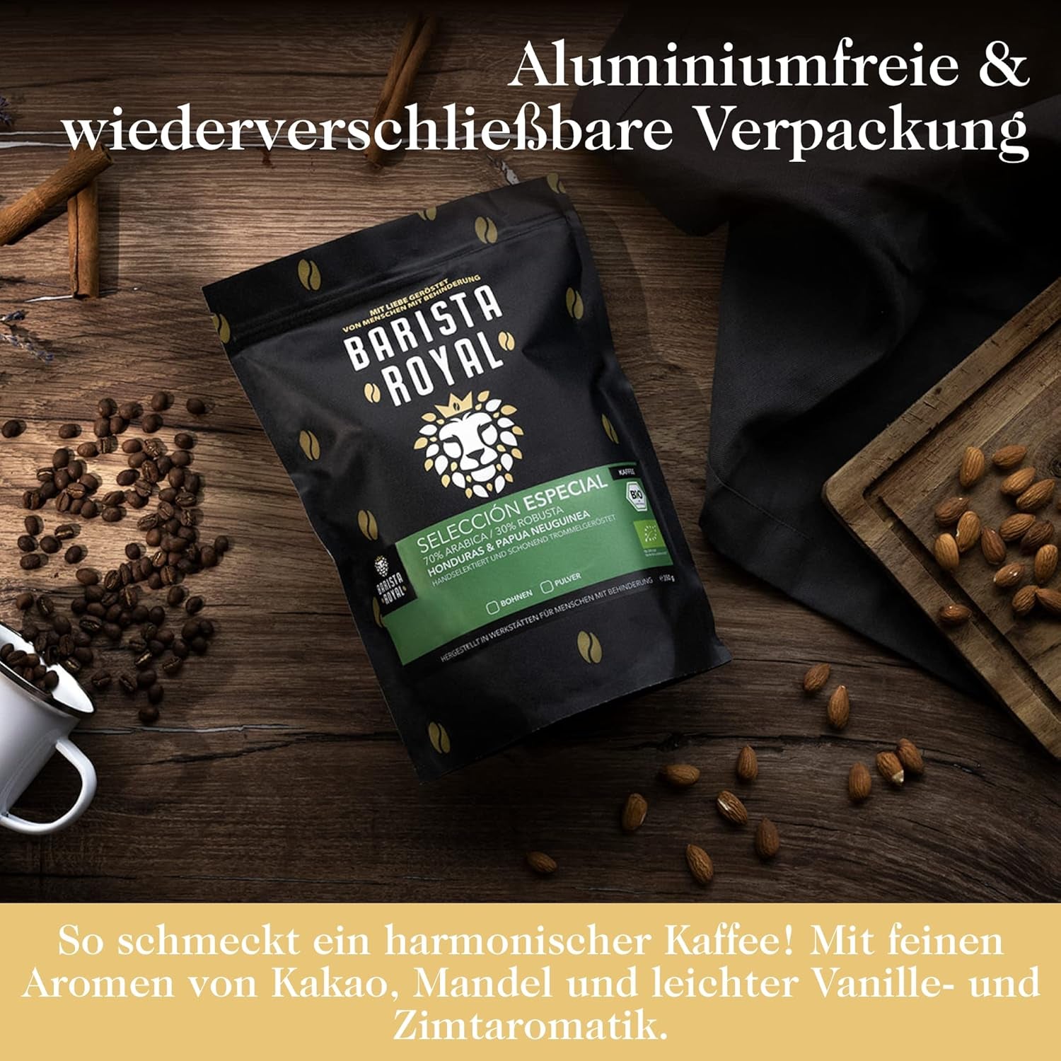BARISTA ROYAL Bio Kaffeebohnen 1kg "Seleccion Especial" | Frische Kaffeebohnen direkt gehandelt | 70% Arabica, 30% Robusta Kaffee ganze Bohnen | Ideal für Vollautomat und Filtermaschine