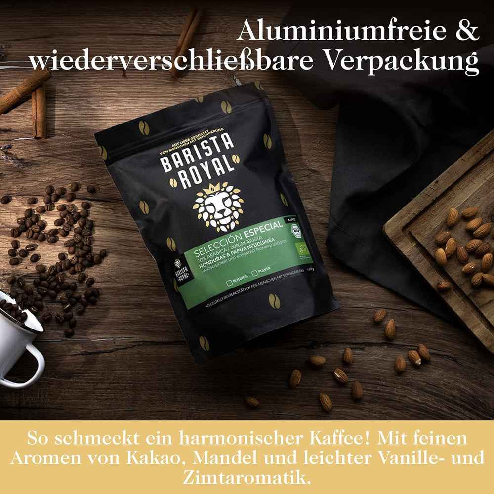 BARISTA ROYAL Bio Kaffeebohnen 1kg "Seleccion Especial" | Frische Kaffeebohnen direkt gehandelt | 70% Arabica, 30% Robusta Kaffee ganze Bohnen | Ideal für Vollautomat und Filtermaschine