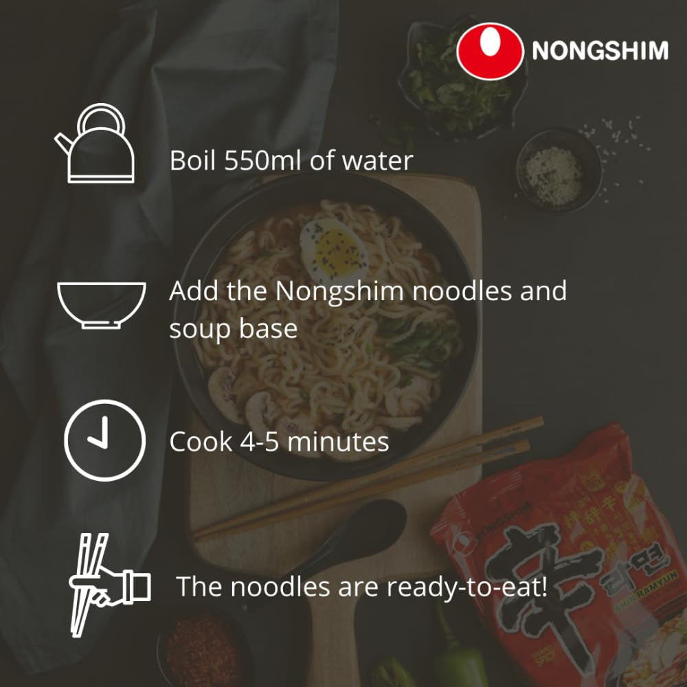 Instant tészta Nong Shim Kimchi Ramyun nagy tál - Koreai ramen leves - Gyors elkészítés - 1 csomag 112g