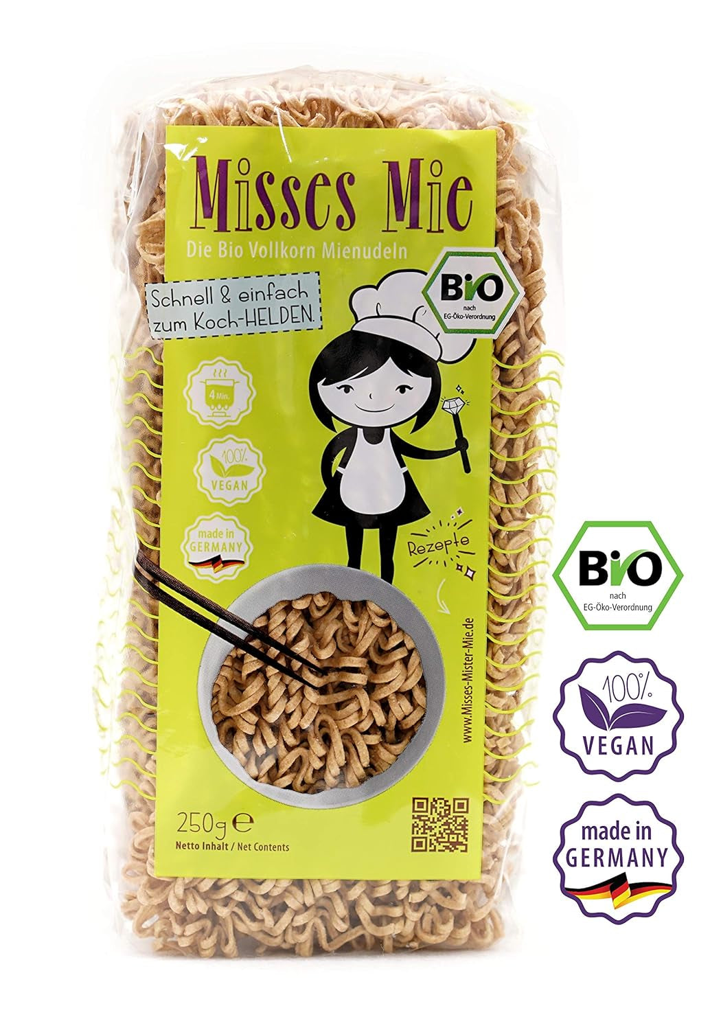 Misss Mie bio teljes kiőrlésű tészta, 250 g