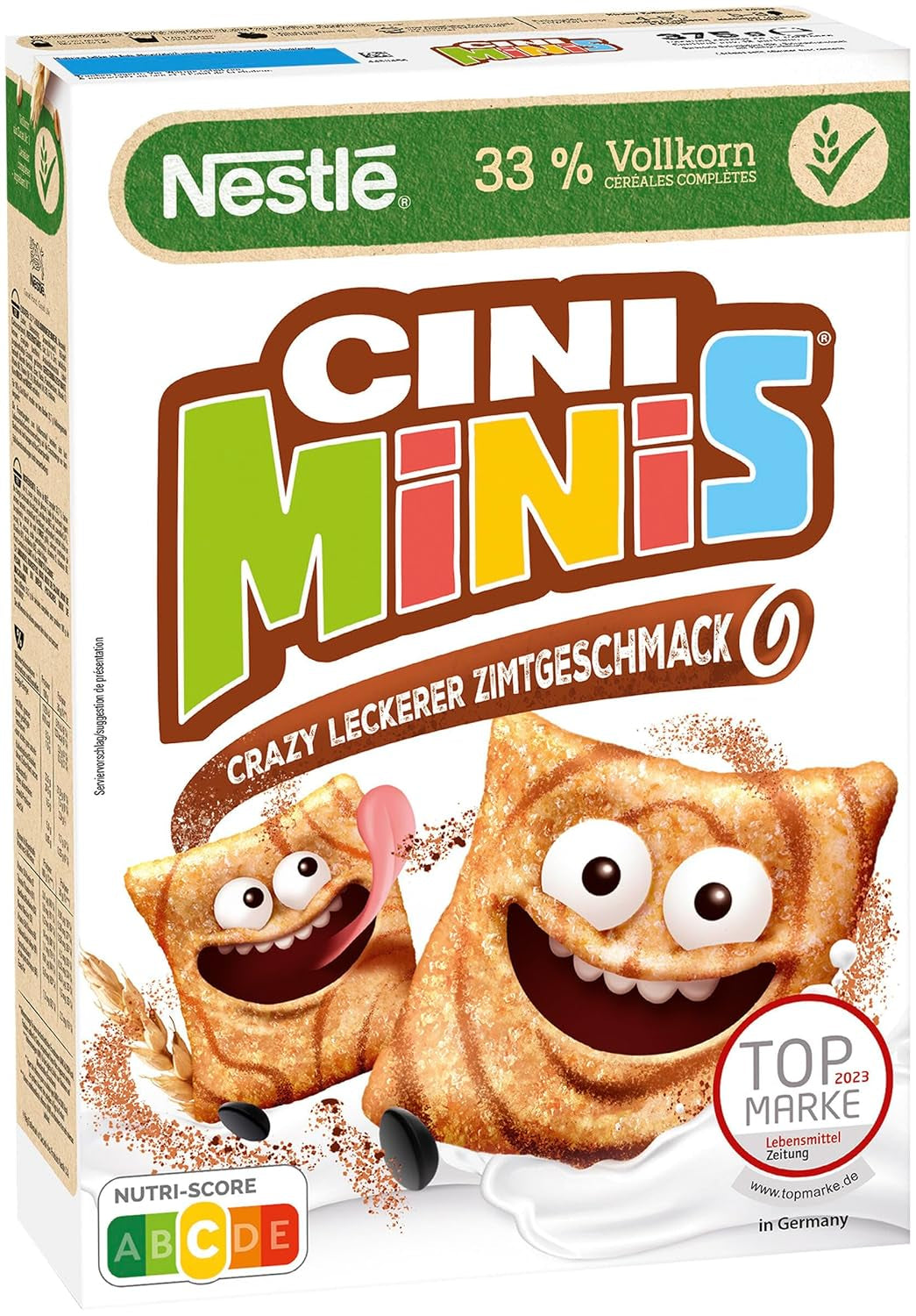 Nestlé CINI MINIS, fahéjas müzli, 37% Vital teljes kiőrlésű gabona, vitaminokkal, kalciummal és vassal, ropogós pehely, 7 db-os kiszerelés (7x375g)