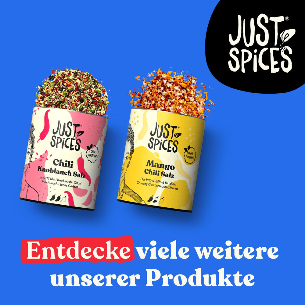 Just Spices Chili fokhagyma só I Gewürzmix, der zu allen Gerichten schmeckt I Gewürzdose, 55 g