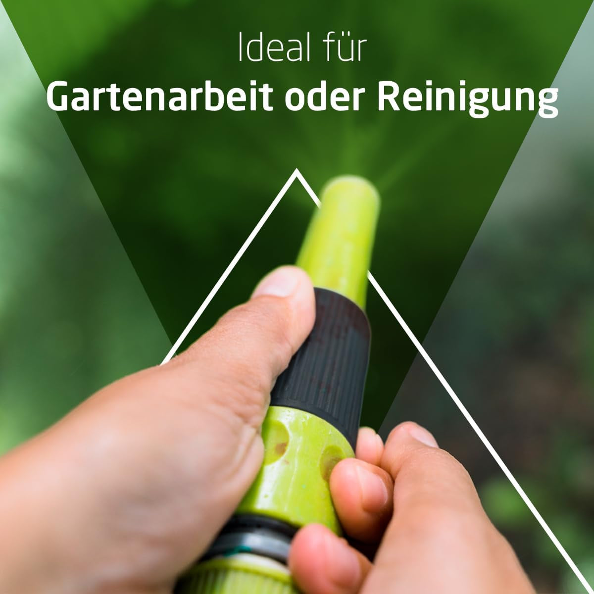 Amig - Furtun spiralat | Fabricat din polipropilenă | Extensibil până la 7,5 m | Include lance de irigare, adaptor și 2 îmbinări | Verde fistic