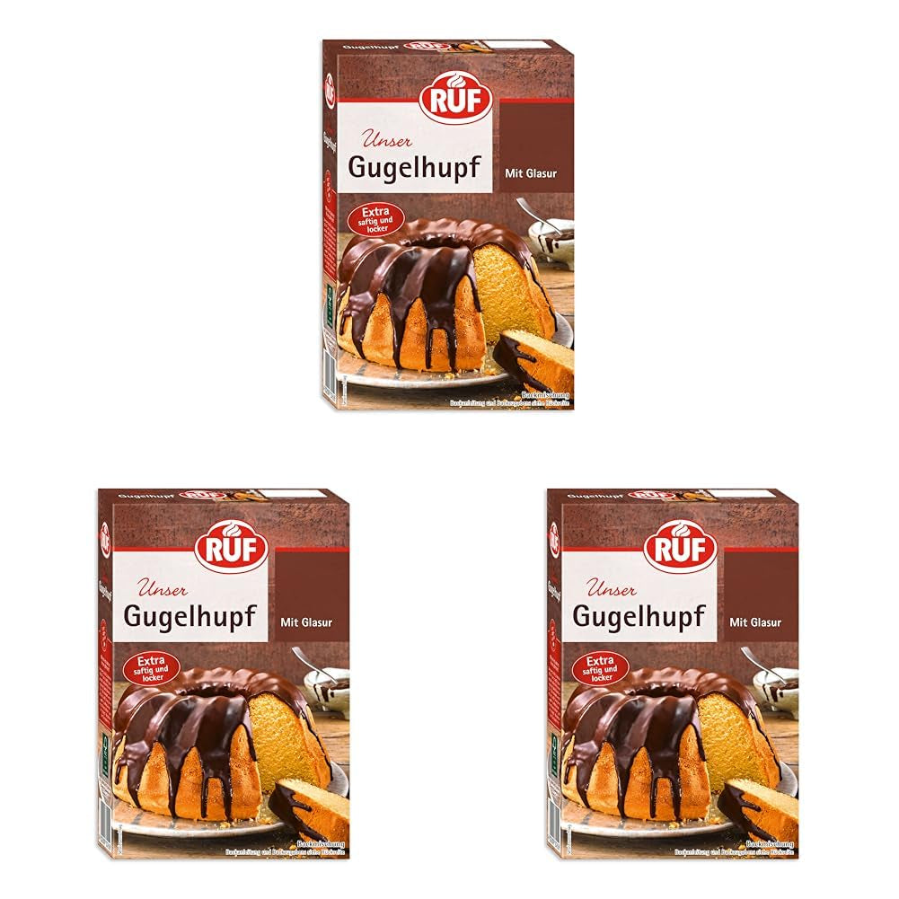 RUF Biskuit Teig, Backmischung Für Einen Saftigen Biskuitteig, Gelingsicher Und Schnell Zuberitet, Zur Herstellung Von Biskuitrollen, Biskuitkuchen Oder Tortenboden, 1 X 250G Naty Shop 550 G (3 Er Pack) Gugelhupf