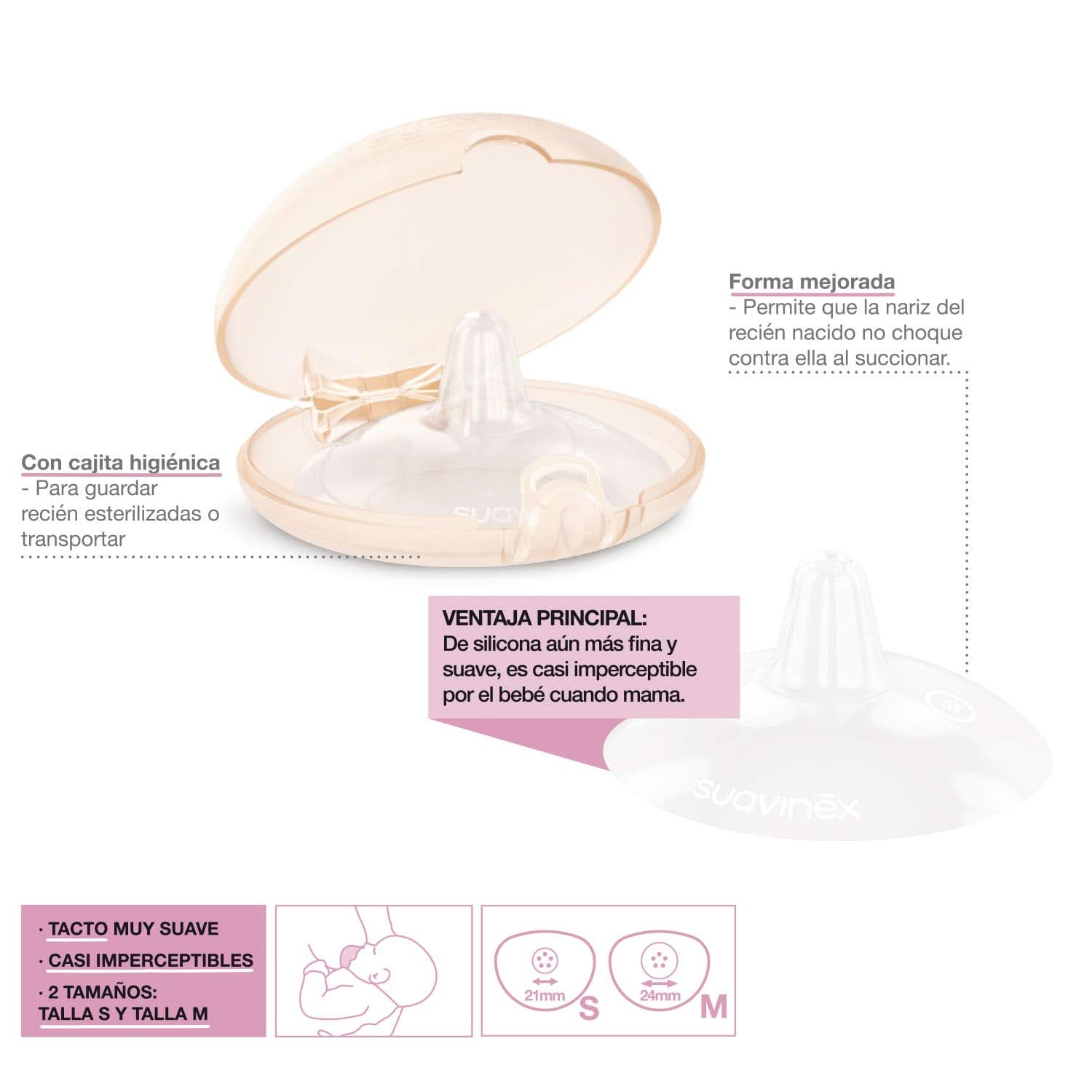 Suavinex Brustpolster Aus Silikon, Größe S, 2 Stück kiegészítők Élelmiszer és szoptatás Bebe Naty Shop