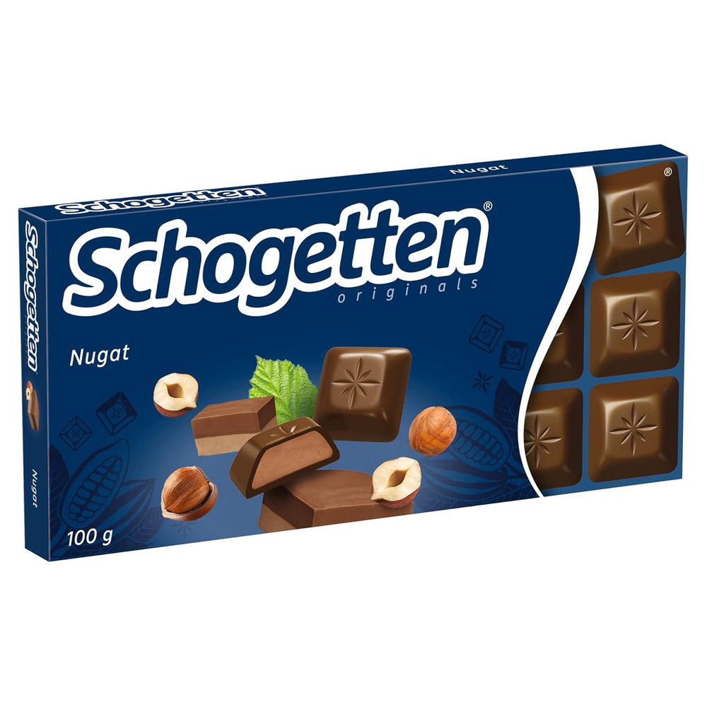 Schogetten Nugát csokoládé tábla 100g, egyenként adagolva. Öröm. Darabról darabra.