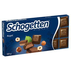 Schogetten Nugát csokoládé tábla 100g, egyenként adagolva. Öröm. Darabról darabra.