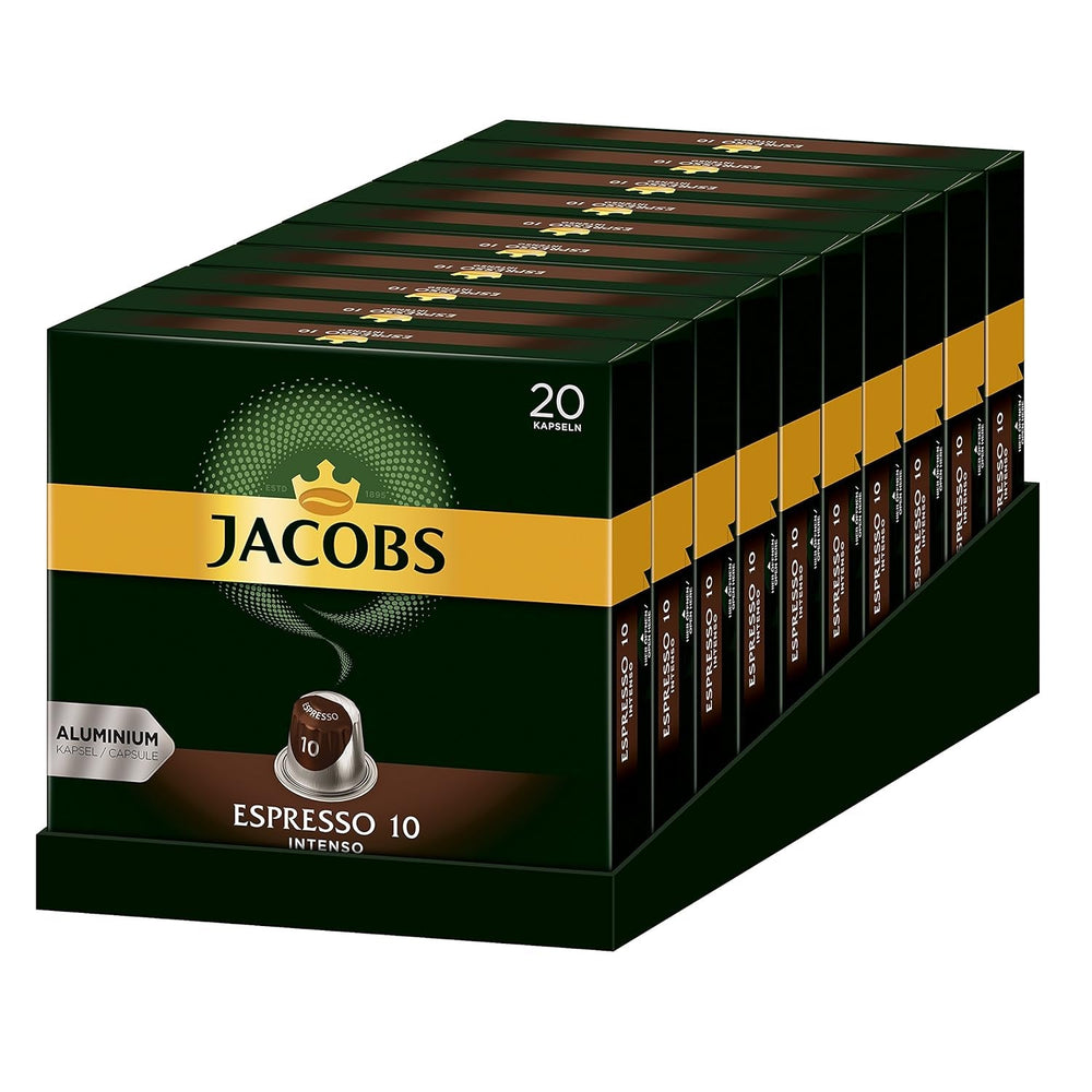 Kaffeekapseln Espresso Ristretto, Intensität 12 von 12, 10 x 20 Getränke & Kaffeekapseln Espresso Intenso, Intensität 10 von 12, 200 Nespresso®* kompatible Kapseln, 10 x 20 Getränke