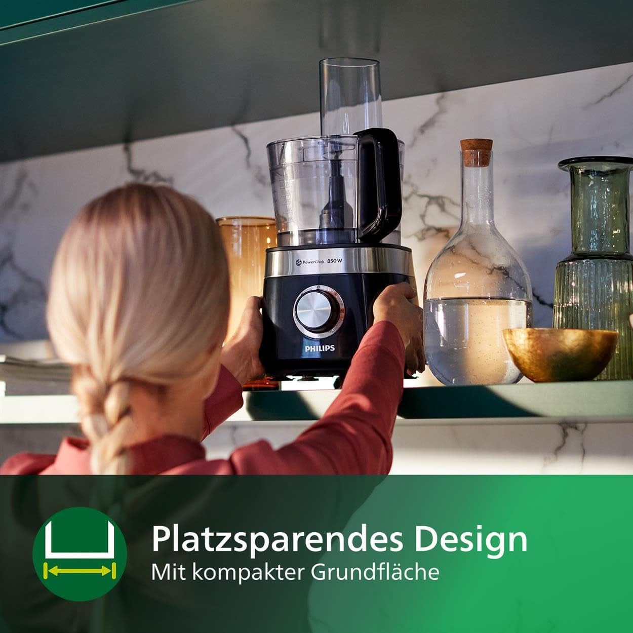 Philips Kompakte Küchenmaschine – 850 W, 31 Funktionen, 2,1 literes Behälter, Powerchop, Edelstahlklinge (HR7530/10) Kitchen Naty Shop