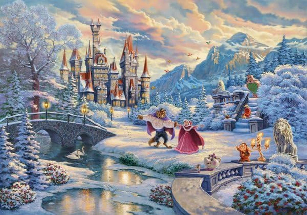 Schmidt Spiele 59671 Thomas Kinkade, Disney, Szépség és a Szörnyeteg, Varázslatos téli este, kirakós 1000 darabos Puzzle Naty Shop