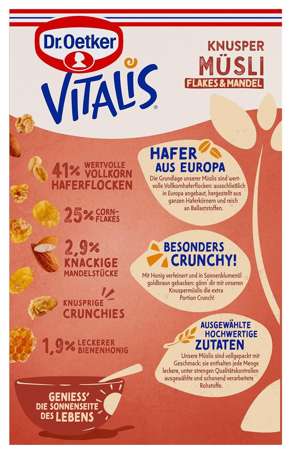 Dr. Oetker Vitalis Crunchy Flakes: Ropogós müzli kukoricapehellyel és manduladarabokkal, 5 db (5 x 600g) csomag