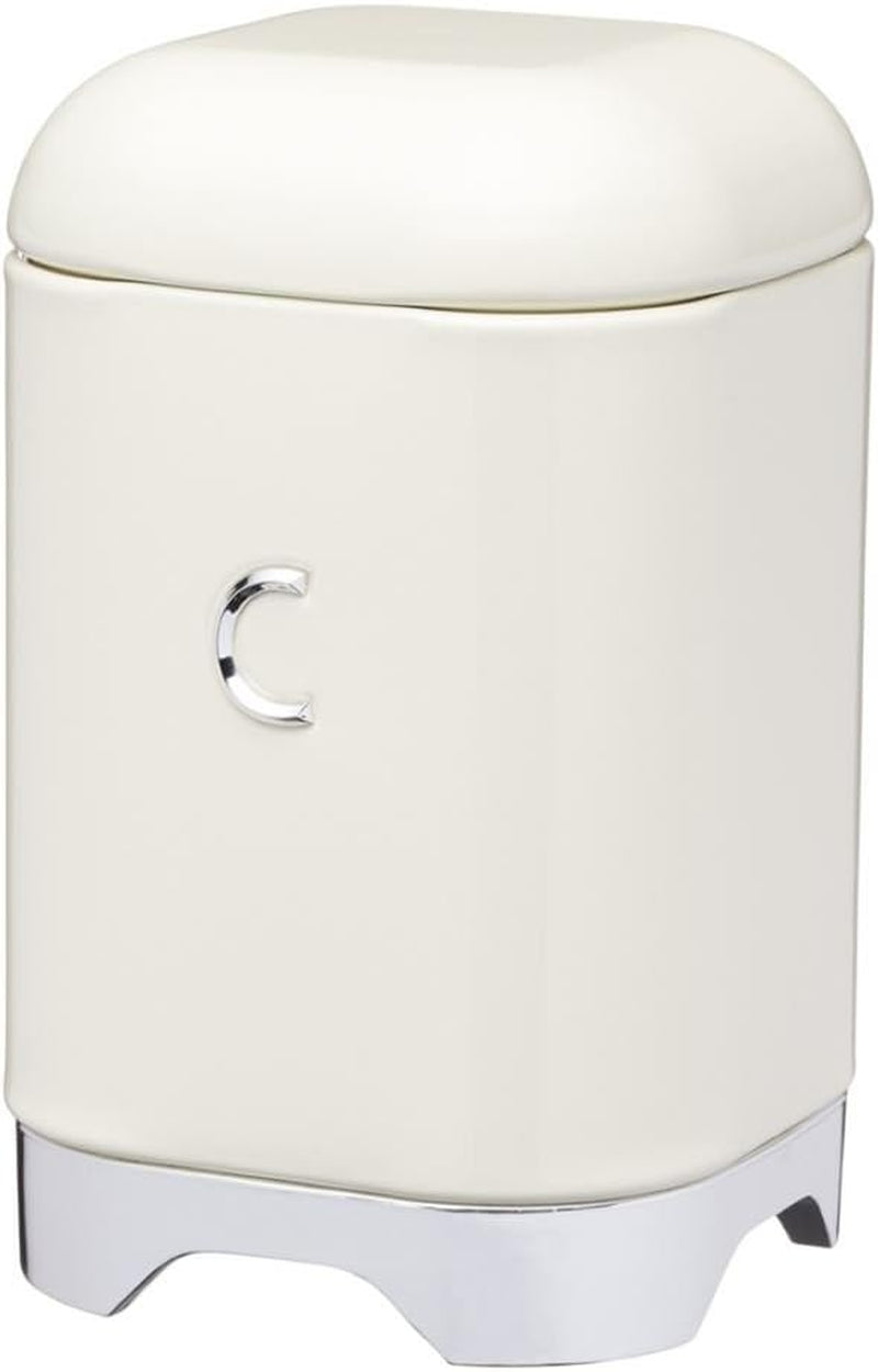 KitchenCraft Lovello caddy pentru ceai, caddy din oțel alb, suprafață texturată, stil 1950 cu capac, pentru ceai vrac și pliculețe de ceai, 11 cm x 11 cm x 19 cm, Ice White
