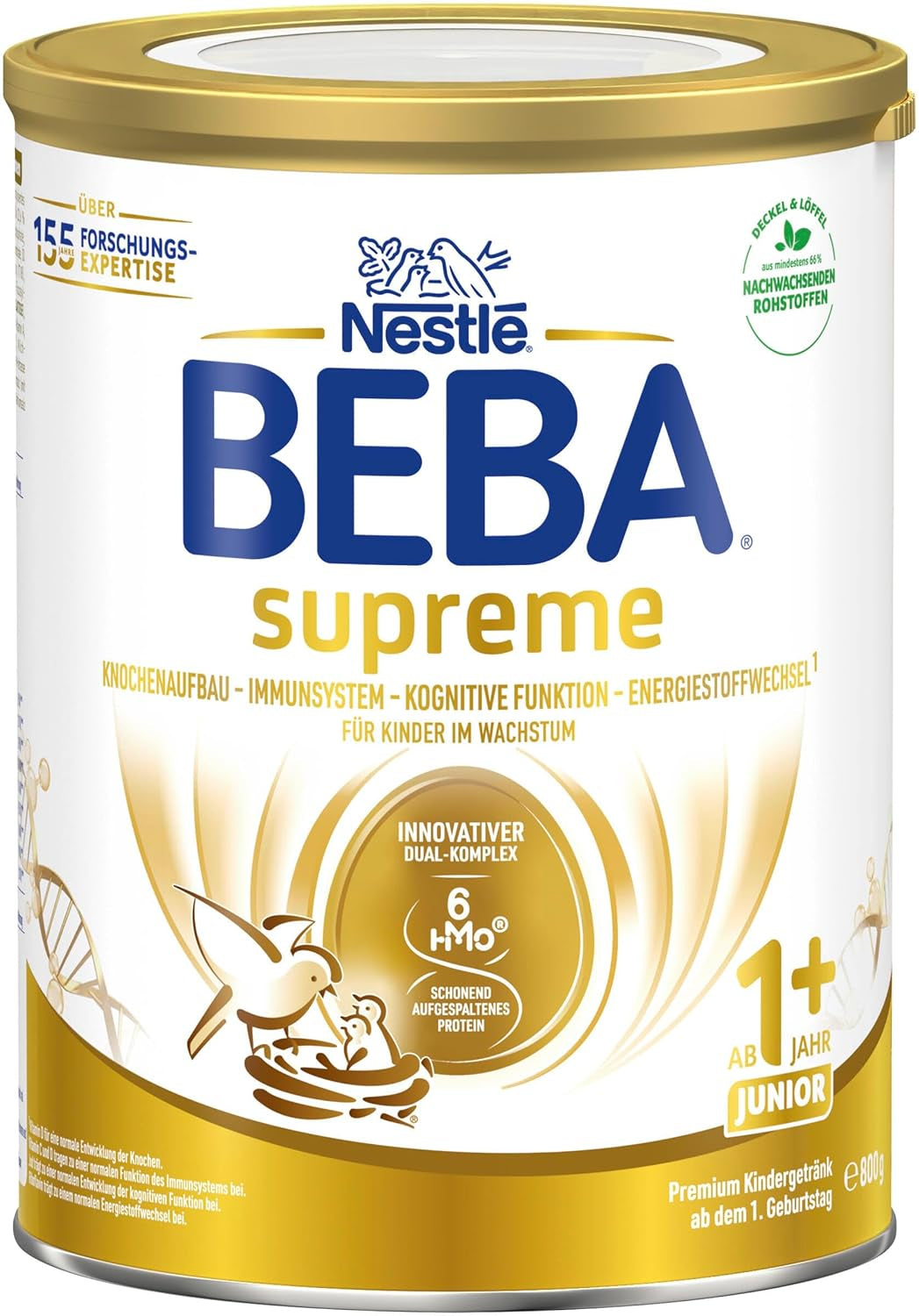 BEBA SUPREME JUNIOR 1 Plus - Ital gyerekeknek 1 éves kortól, komplex 6 HMO-val, laktózmentes, pálmaolaj mentes, halolaj mentes, kisgyermekes étel, babatejpor, 6 db-os kiszerelés (6 x 800g)