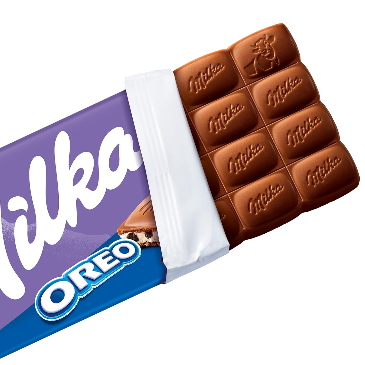 Milka Oreo – alpesi tejcsokoládé ropogós Oreo kekszdarabokkal és sima vaníliakrémmel töltve – 100g