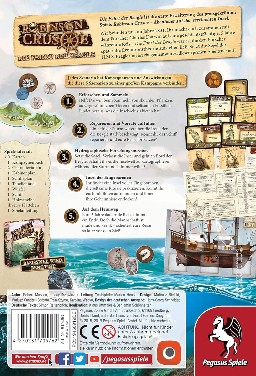 Pegasus Spiele 51946G – Robinson Crusoe Voyage of the Beagle (bővítés), közepes
