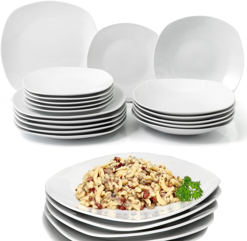 Serviciu de masă din 18 părți porțelan pentru 6 persoane, set format Seturi vesela masa Naty Shop Weiß Quadratisch