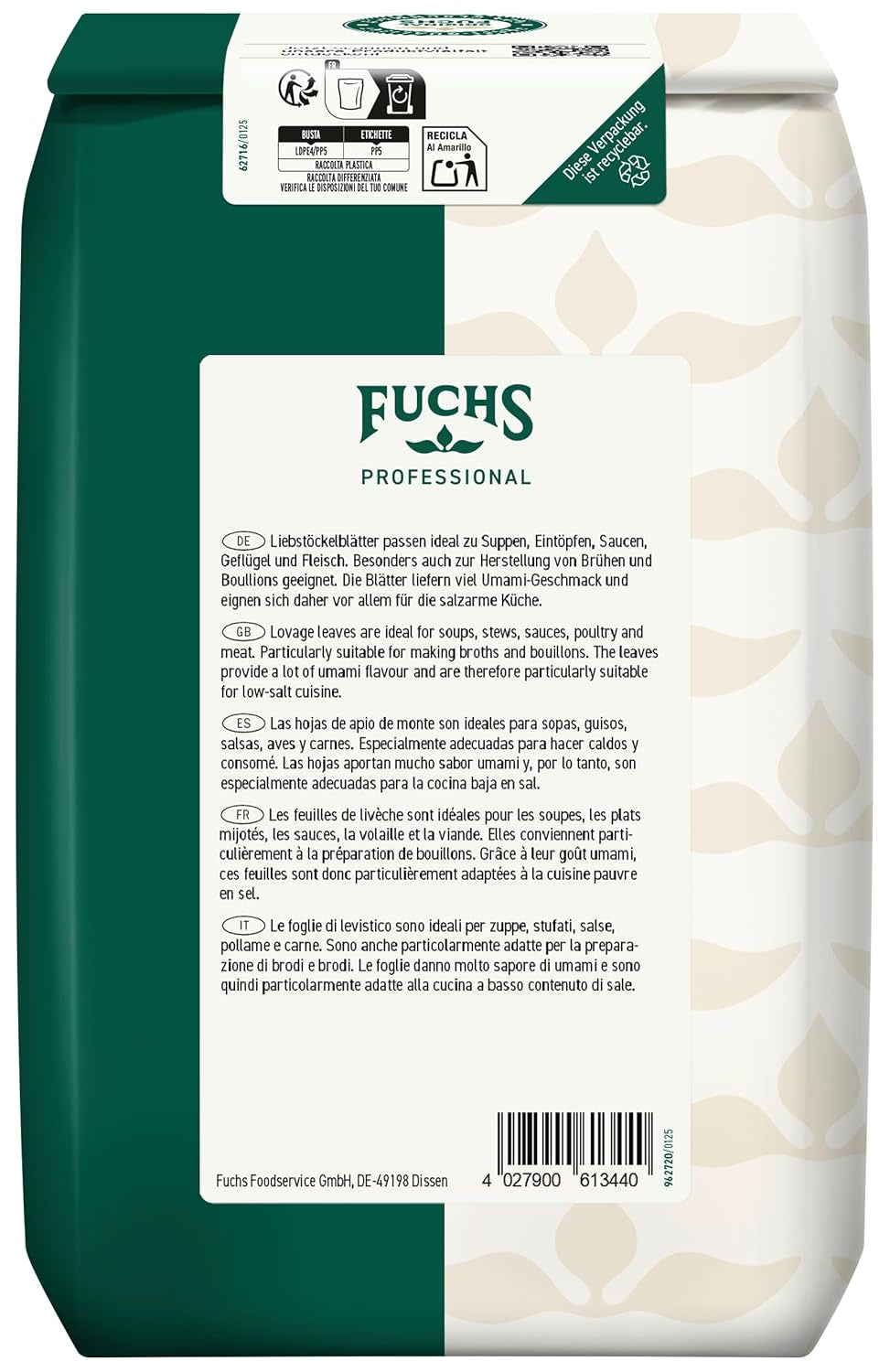 - Liebstockblätter gerebelt | Für salzarme Küche geeignet, passt zu Eintöpfen oder Salaten | Profi-Qualität für Großverbraucher | 0,25 kg-os újrahasznosítható zacskó