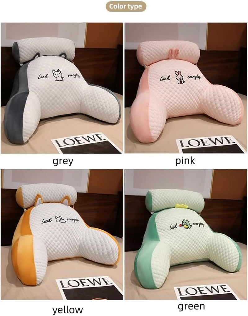 Pernă de citit cu cotiere, pernă de spate pentru pat, canapea, pernă de spate extra mare pentru adulți pentru citit cu rolă detașabilă pentru gât (roz catifea, 70 * 50cm)