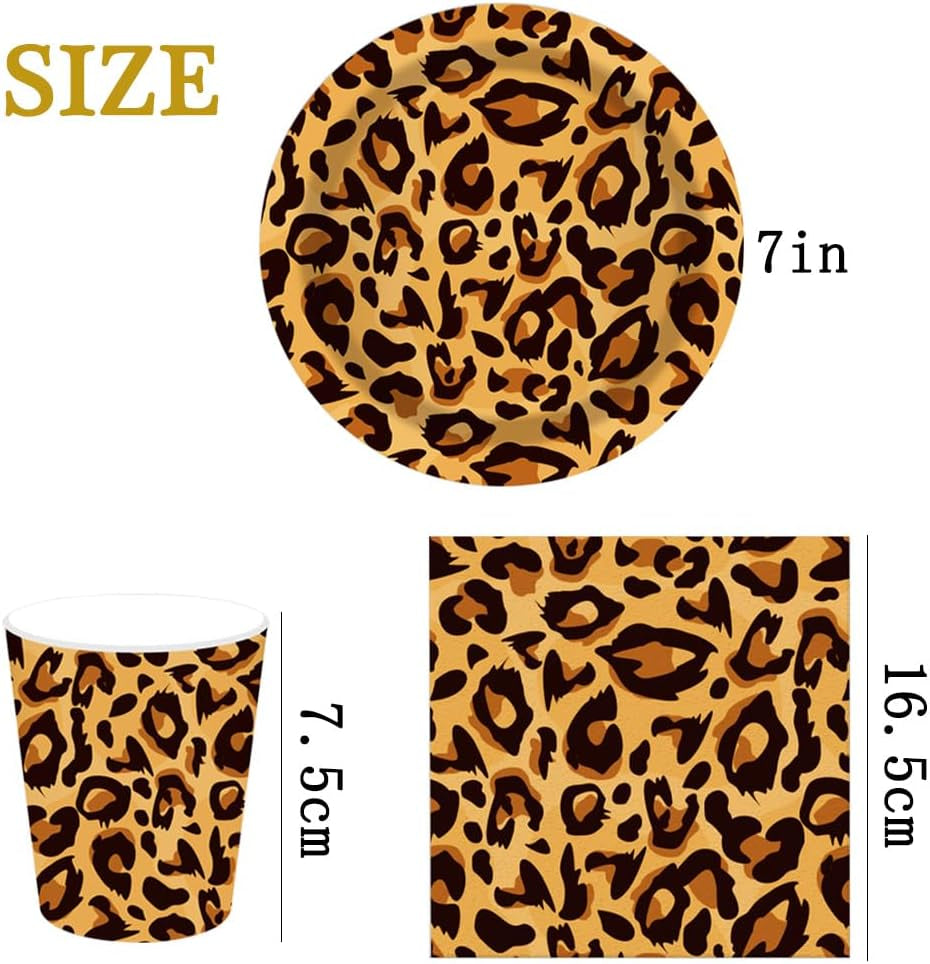 Leopardenmuster Partygeschirr Kindergeburtstag Deko Geburtstag Party Geschirr Dschungel Pappteller Becher Servietten Babyparty Tischdeko Set