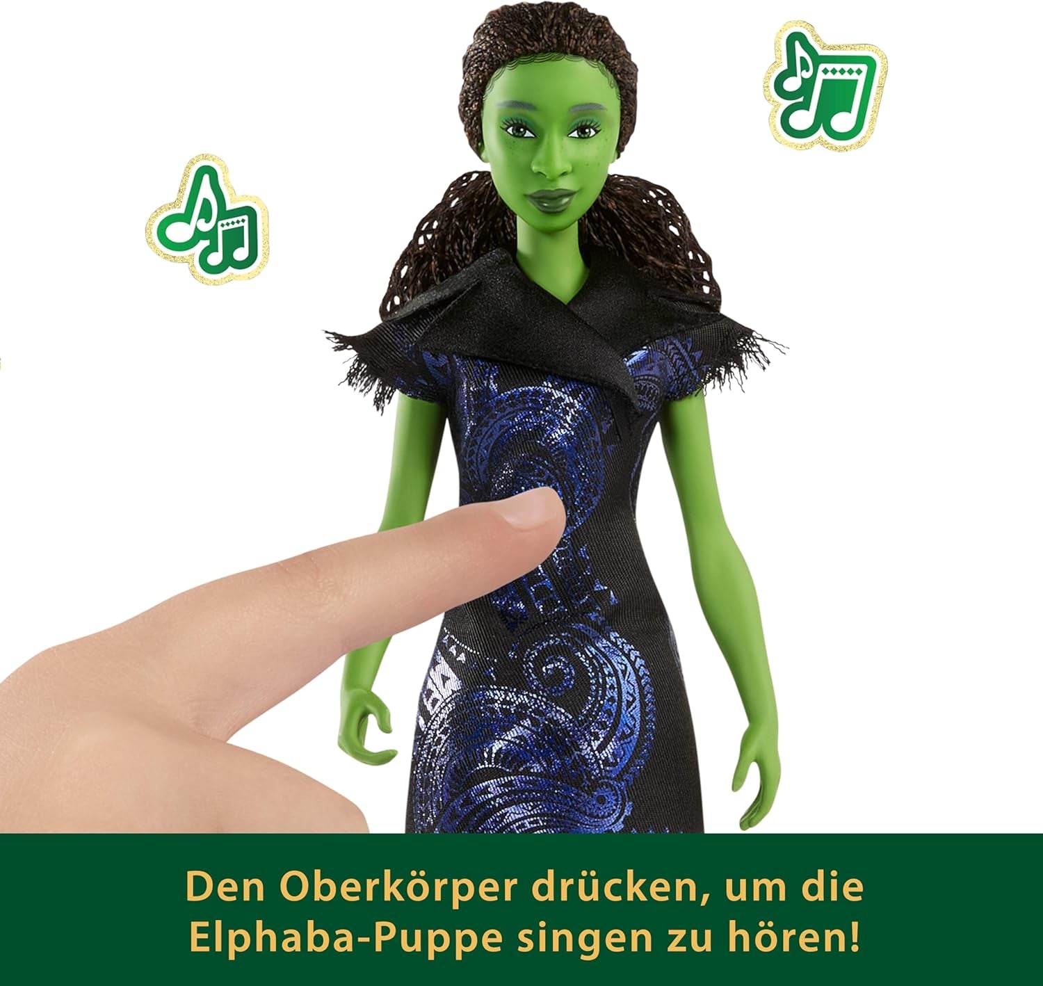Păpușa de modă Elphaba cântătoare Mattel Wicked: for Good de Universal Pictures, cu ținută detașabilă, inspirată din film, cântă „for Good” în engleză, JFM09