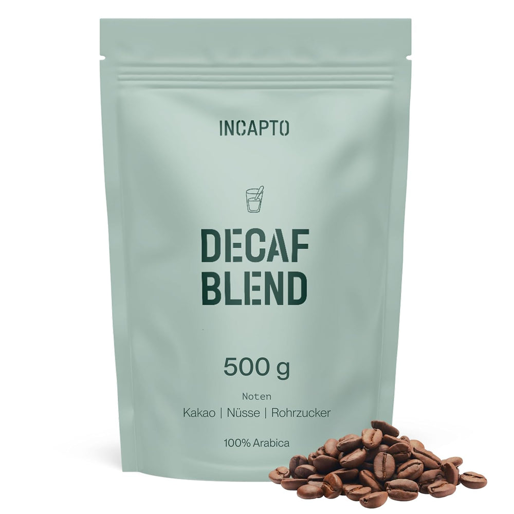 Incapto Ganze Entkoffeinierte Kaffeebohnen | Ohne Chemikalien | Mischung aus 100% Arabica-Kaffee aus Brasilien | Ungemahlen Espresso Bohnen | Swiss Water Decaf Coffee, Packung 500g