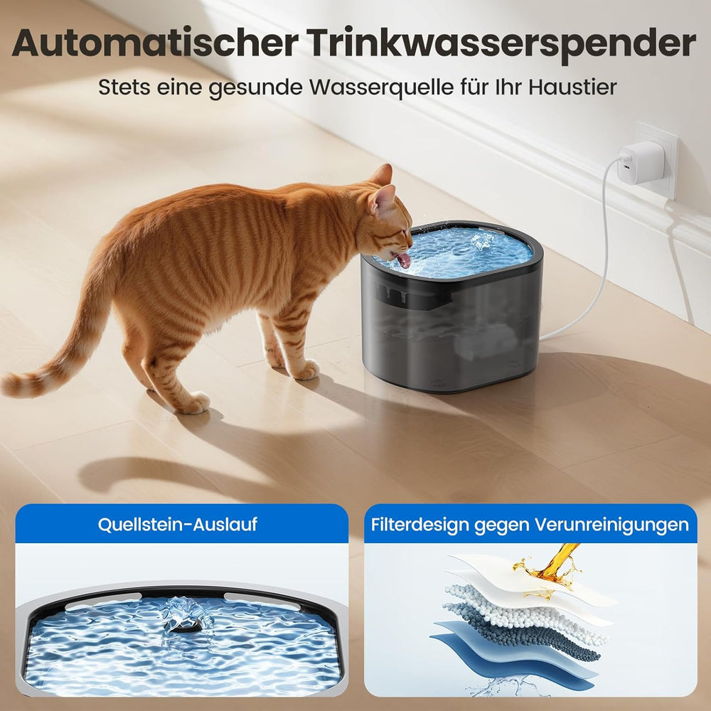 3L Automatischer Katzenfutterspender 2,5L Katzenbrunnen-Set, geräuscharmes App-steuertees Fernfütterungsgerät mit 10 Mahlzeiten per Tag, Anti-Verstopfungs-Design, ideális a Katzen & Welpen számára