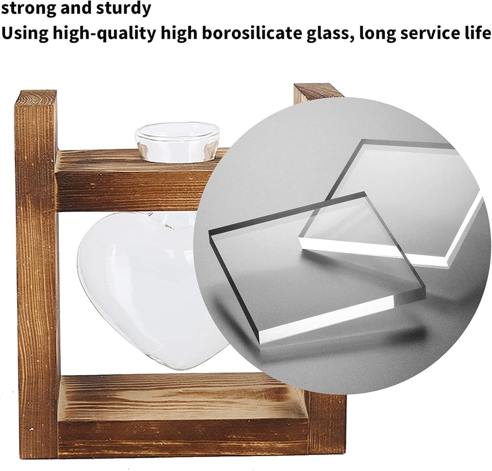 Faállványos növényterárium, szív alakú asztali váza, átlátszó üveg hidroponikus növények otthoni kert díszítésére, hidroponikus virágdekoráció irodába, nappaliba, konyhába (A)