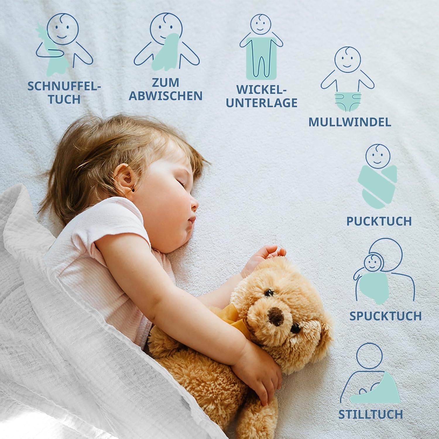 MAKIAN muszlin négyzetek, 10 db-os csomag, 80x80 cm, Oeko-TEX® Standard 100 tanúsítvánnyal rendelkező, 10 prémium böfös kendő - dupla szövött szövetnégyzetek / muszlin négyzetek, forrásálló - fehér