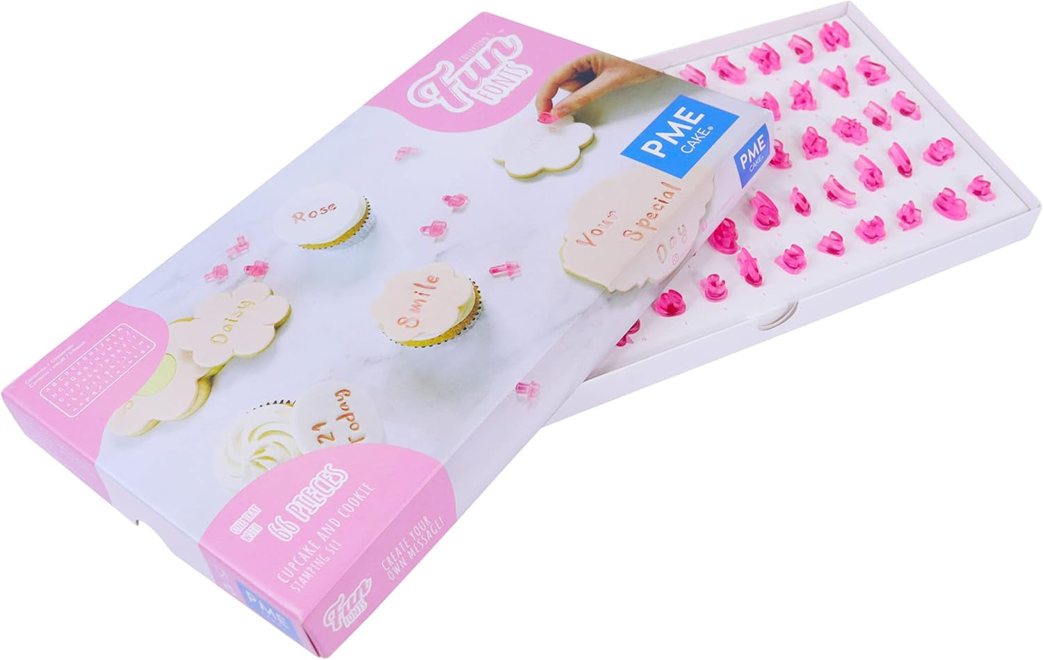 FF60 Fun Fonts-Cupcake és Cookie bélyegzőkészlet tortatervezéshez, 66 részes, 3. gyűjtemény, műanyag
