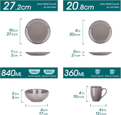 Set de veselă Vancasso pentru 12 persoane, set de veselă din gresie Navia, set combinat de 48 de piese cu farfurii, farfurii pentru salată, boluri și cești, aspect vintage, design natural