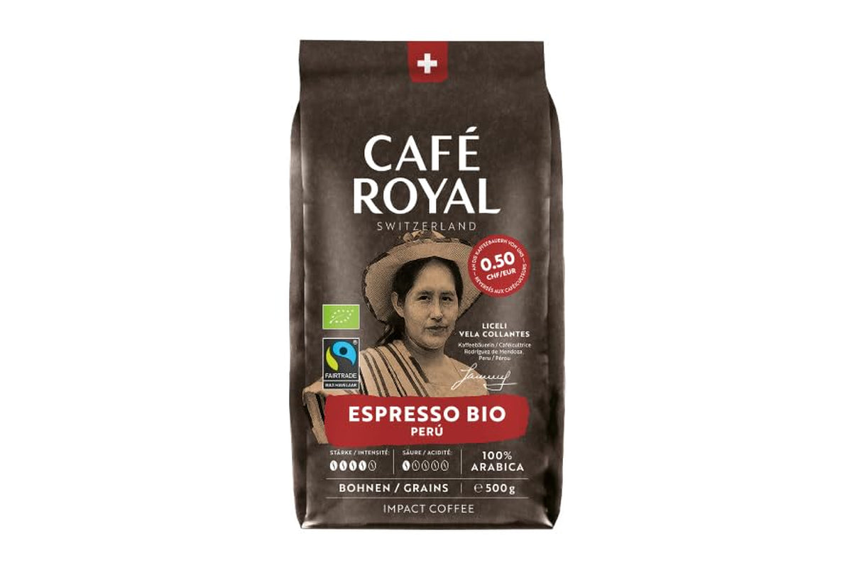 Café Royal Bio Espresso Peru – 100% Arabica Kaffeebohnen, aromatisch-intensiv, dunkle Röstung, Stärke 4/5, Bio & Fairtrade, 500 g ganze Bohnen