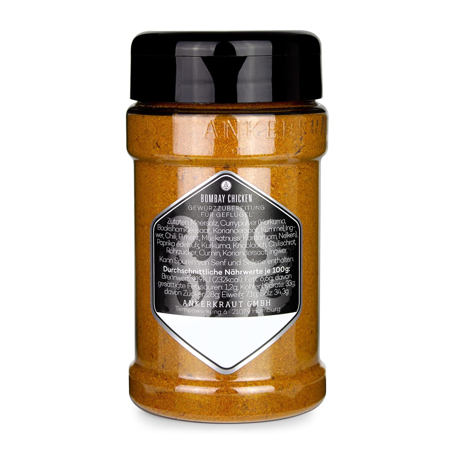 Ankerkraut Bombay csirke, indischer BBQ-Rub für Hähnchen und Chicken-Wings, 230g Streuer